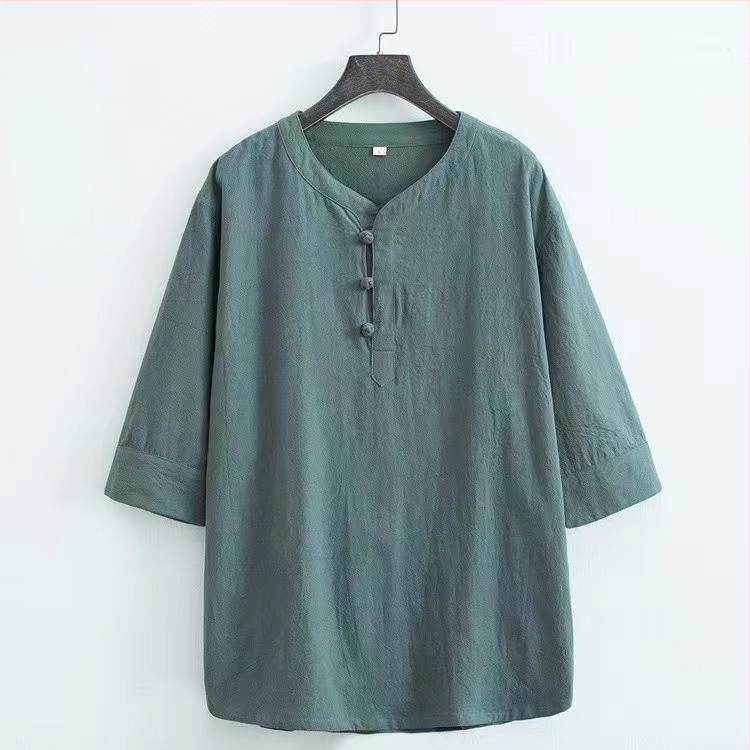 Tricou bărbătesc din bumbac, stil chinezesc, mâneci scurte, croială lejeră, cu nasturi
