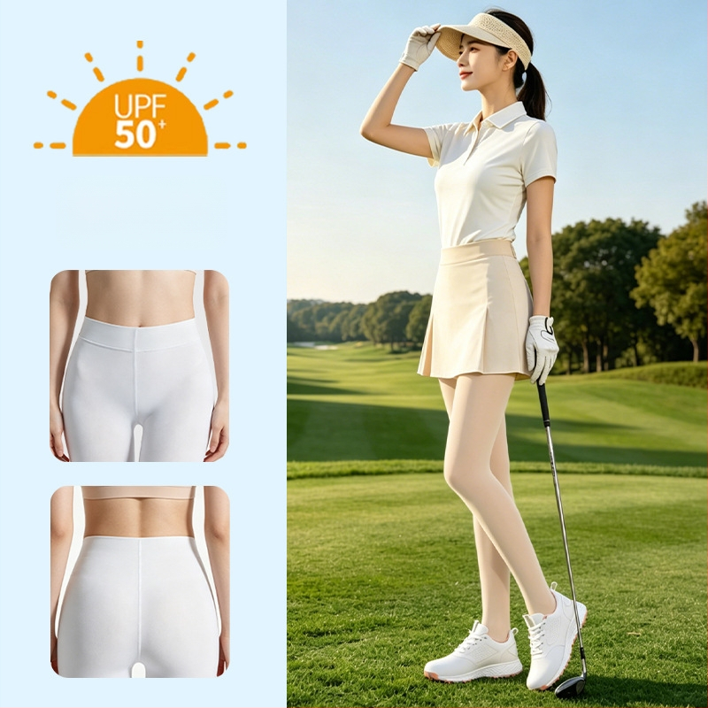 Șosete pantyhose de golf pentru exterior cu protecție solară UPF 50+, subțiri pentru vară, netezesc pielea, fără cusături