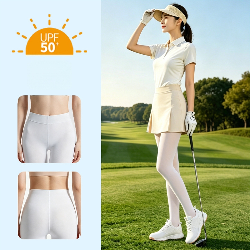 Șosete pantyhose de golf pentru exterior cu protecție solară UPF 50+, subțiri pentru vară, netezesc pielea, fără cusături
