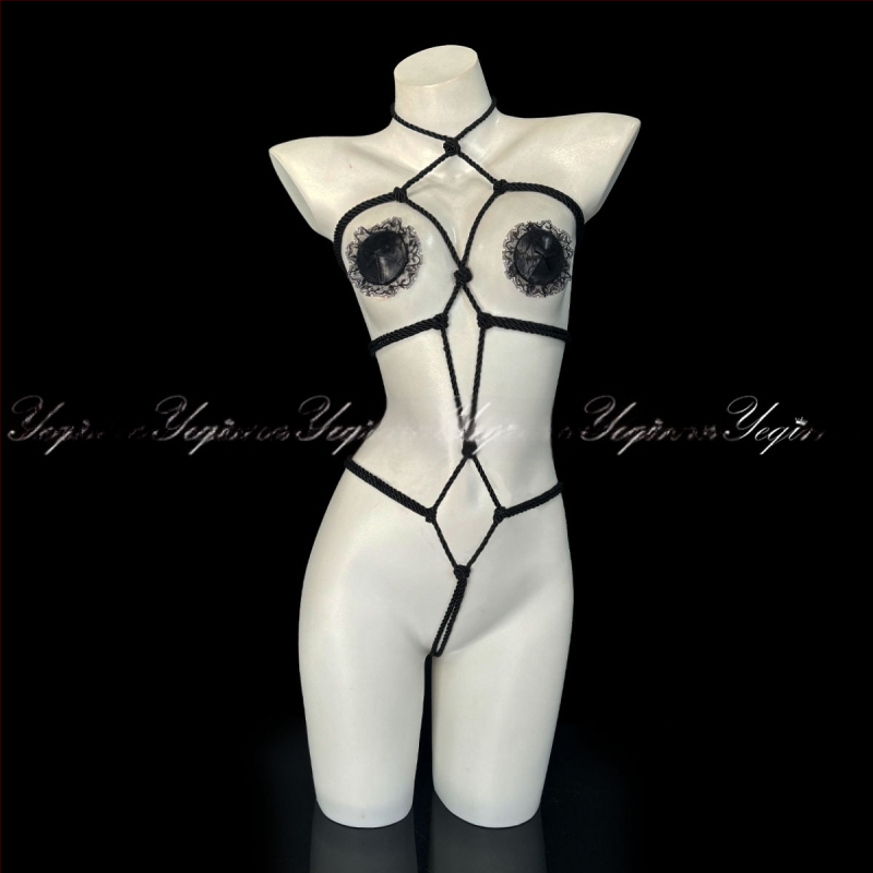 Set de lenjerie erotică pentru cupluri, cu deschidere între picioare, bodysuit bondage cu funie 7815