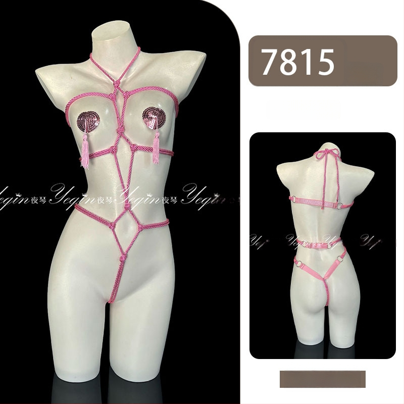Set de lenjerie erotică pentru cupluri, cu deschidere între picioare, bodysuit bondage cu funie 7815