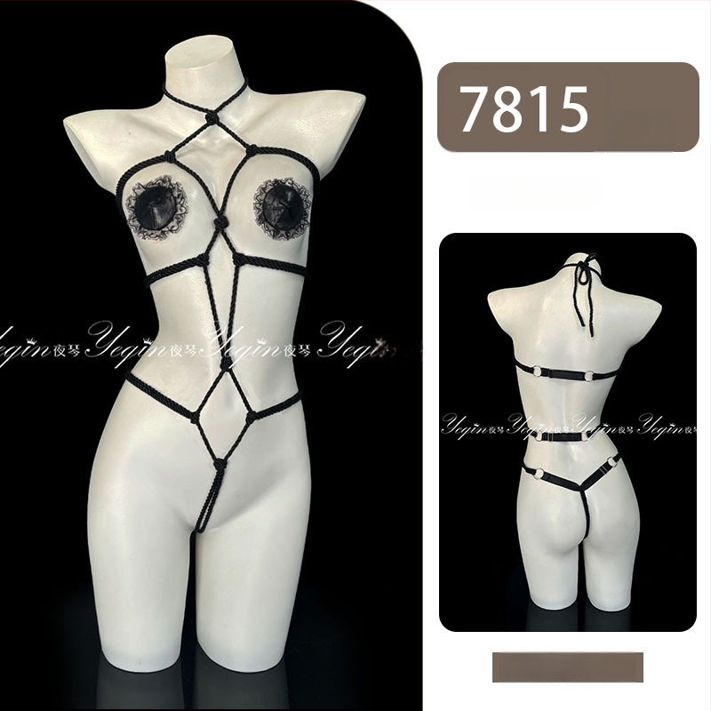 Set de lenjerie erotică pentru cupluri, cu deschidere între picioare, bodysuit bondage cu funie 7815