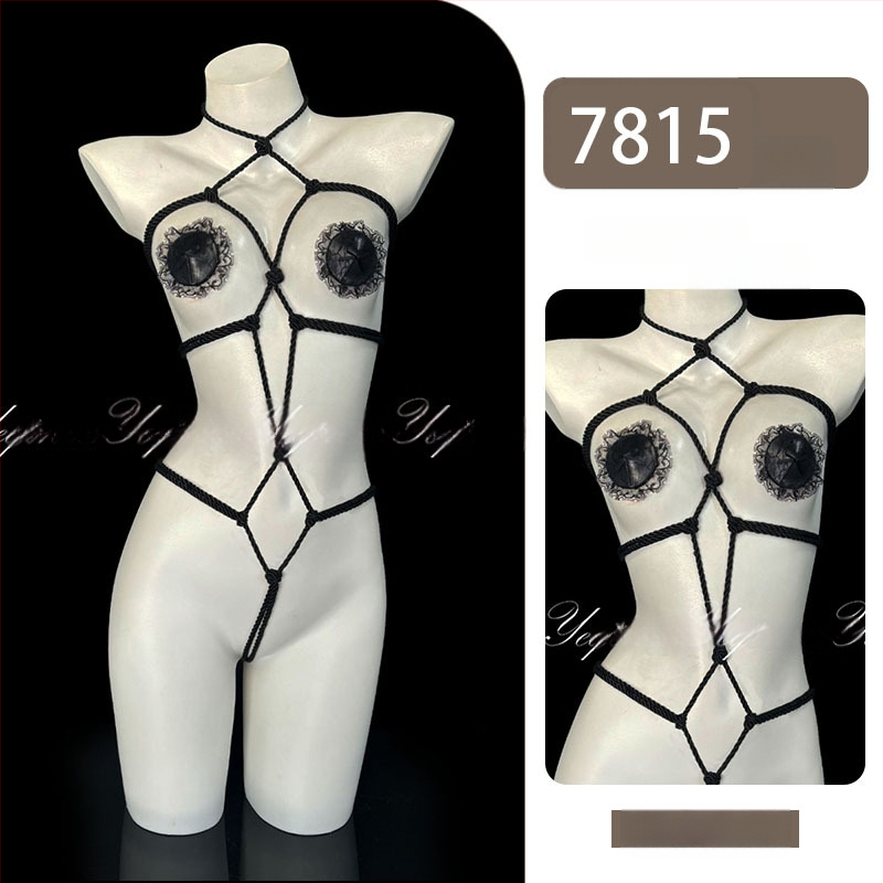 Set de lenjerie erotică pentru cupluri, cu deschidere între picioare, bodysuit bondage cu funie 7815