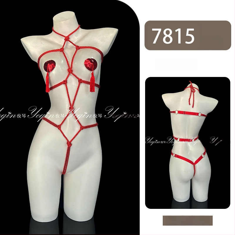 Set de lenjerie erotică pentru cupluri, cu deschidere între picioare, bodysuit bondage cu funie 7815