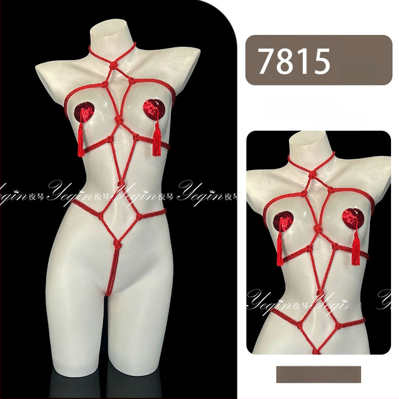 Set de lenjerie erotică pentru cupluri, cu deschidere între picioare, bodysuit bondage cu funie 7815