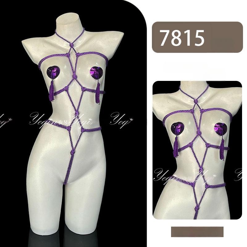 Set de lenjerie erotică pentru cupluri, cu deschidere între picioare, bodysuit bondage cu funie 7815