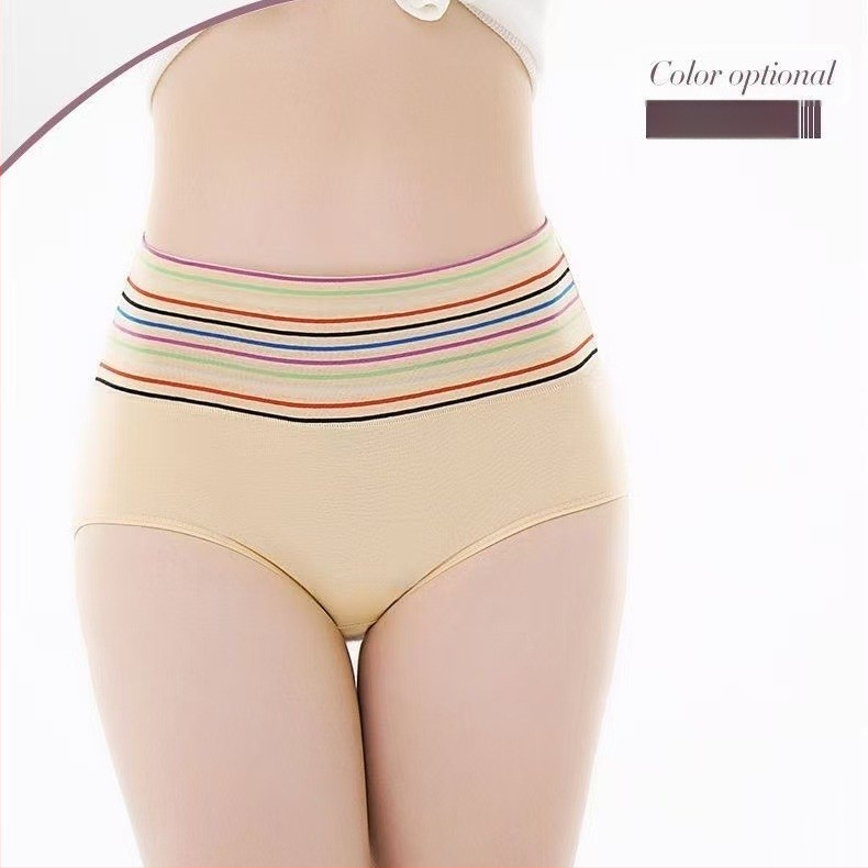 Chiloți pentru femei din bumbac cu talie înaltă, dungi, control al abdomenului și ridicare a fesierilor, respirabili
