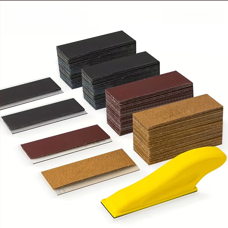 Set de șmirghel pentru lemn 30×90 mm, cu unelte de șlefuire manuală pentru finisare (foi pătrate)