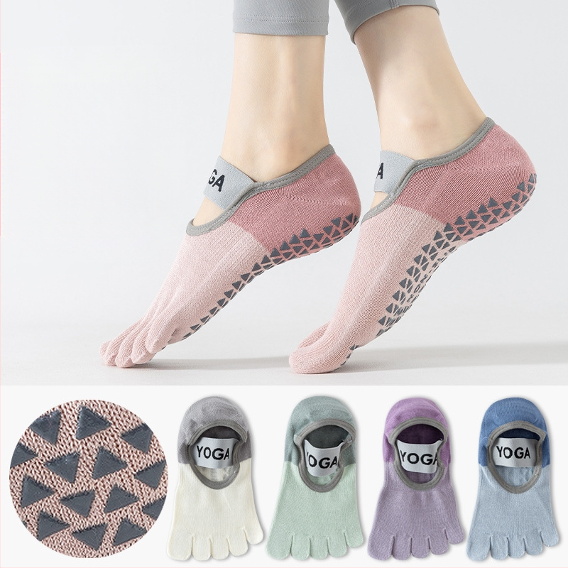 Șosete de yoga pentru femei cu degete separate, Pilates, vară ușoare, model color-block, antiderapante