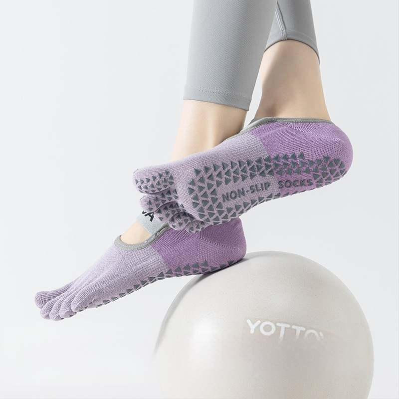 Șosete de yoga pentru femei cu degete separate, Pilates, vară ușoare, model color-block, antiderapante