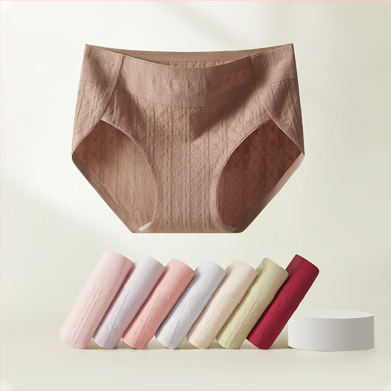 Floral chiloți femei din bumbac, talie medie, model jacquard, antibacterian, respirabil