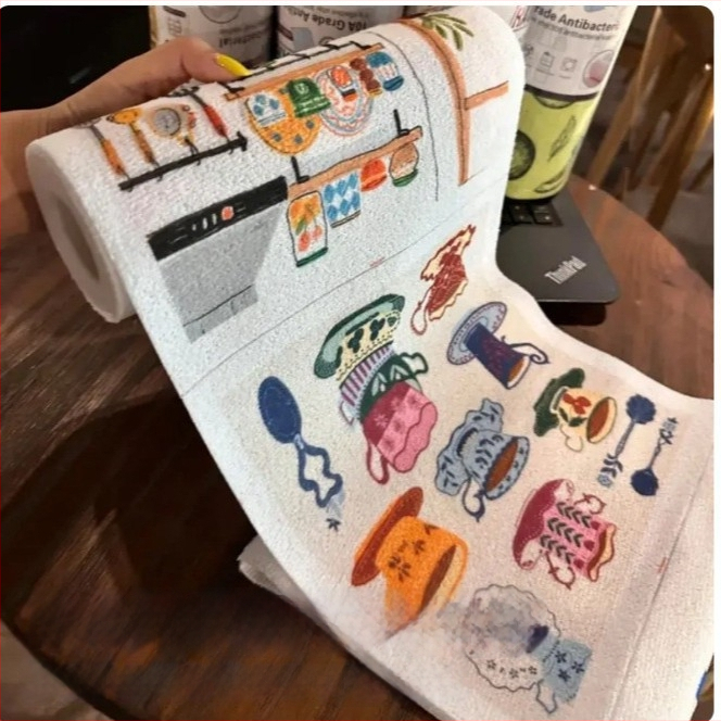 Prosop de bucătărie în stil Insta, ruptură manuală, dual pentru uscat și umed, model desenat manual