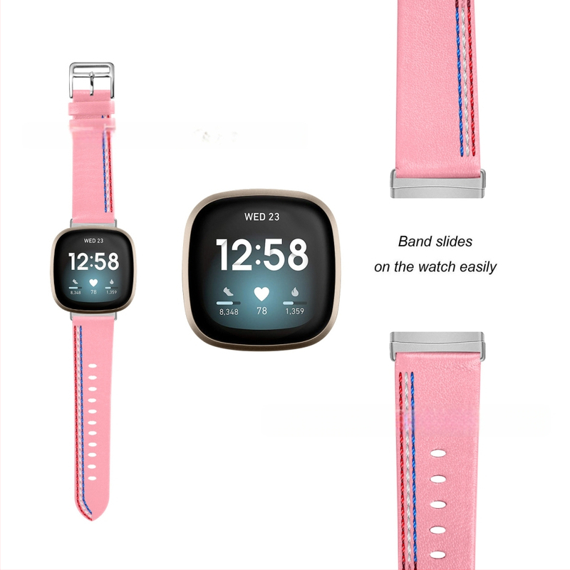 Brățară din piele cu trei cusături pentru Fitbit Versa 3/Sense