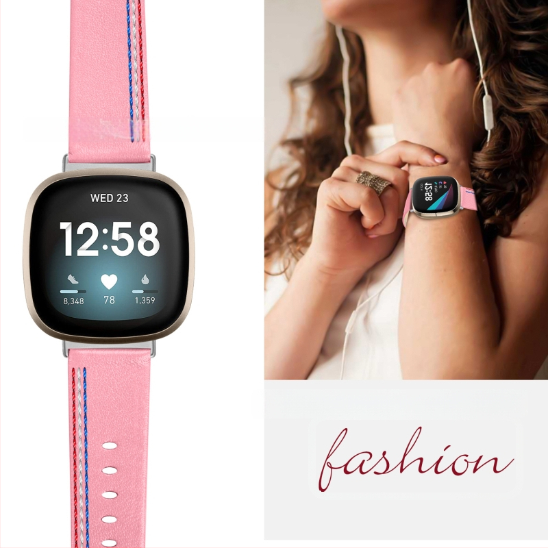 Brățară din piele cu trei cusături pentru Fitbit Versa 3/Sense