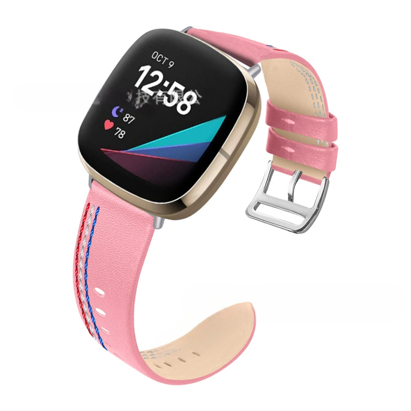 Brățară din piele cu trei cusături pentru Fitbit Versa 3/Sense