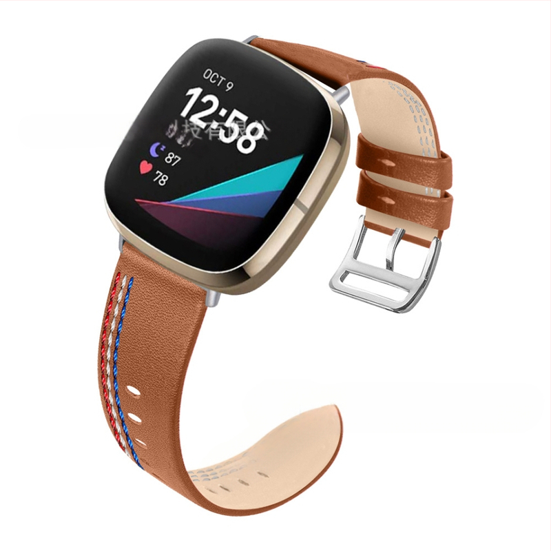 Brățară din piele cu trei cusături pentru Fitbit Versa 3/Sense