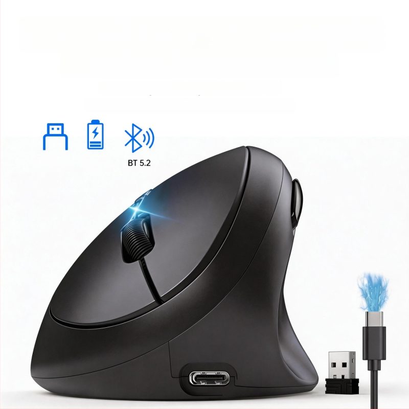 Mouse vertical ergonomic, în formă de ou, Bluetooth, încărcare duală, funcționare silențioasă