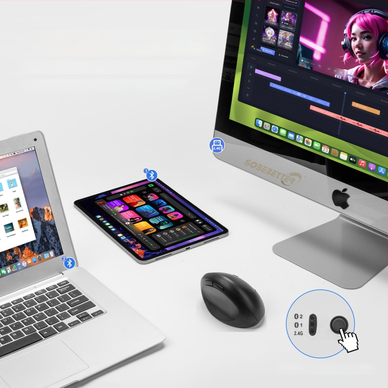 Mouse vertical ergonomic, în formă de ou, Bluetooth, încărcare duală, funcționare silențioasă
