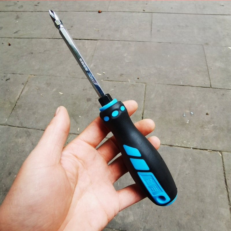 Șurubelniță duală magnetic izolat, tijă scurtă subțire, cap dublu, mâner PC+TPR, oțel crom-vanadiu