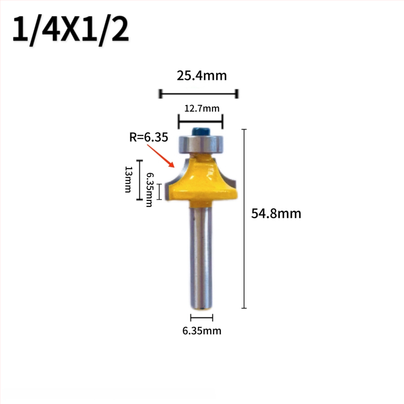 Freză cu ax de 1/4 pentru colțuri rotunde, set de patru piese pentru prelucrarea lemnului: freză arc, freză șanț, freză colț R