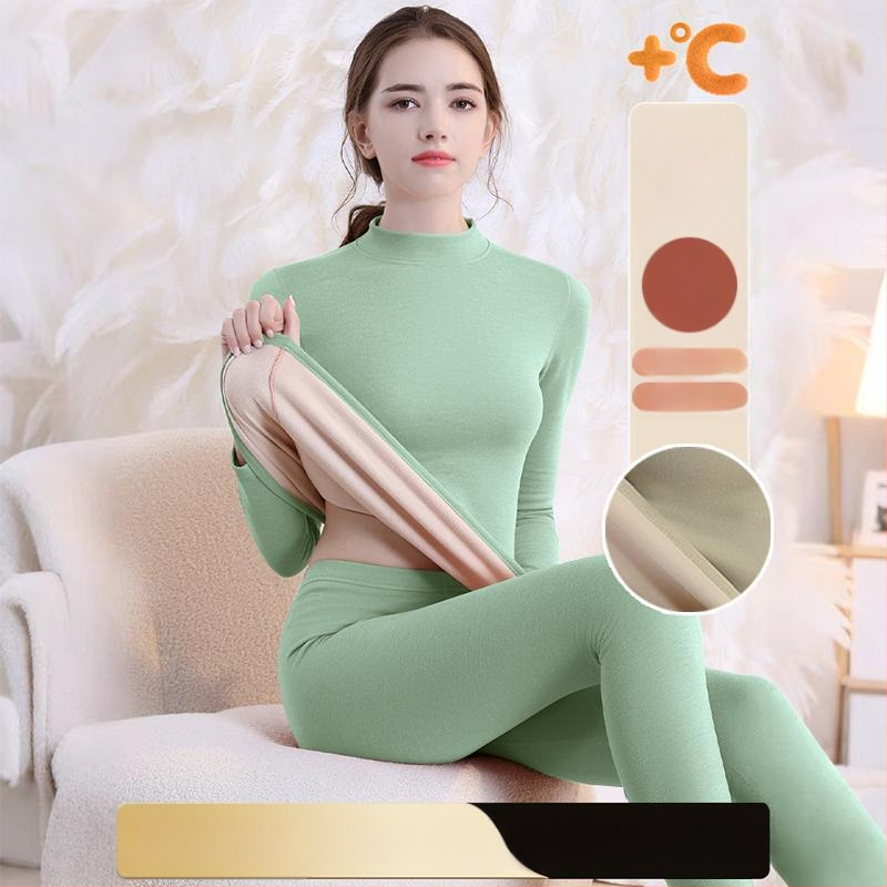 Set de lenjerie termică cu căptușeală din fleece, gros pentru toamnă și iarnă, tops și pantaloni termici pentru femei, țesătură periată pe ambele fețe