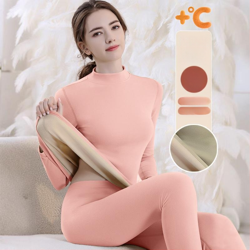 Set de lenjerie termică cu căptușeală din fleece, gros pentru toamnă și iarnă, tops și pantaloni termici pentru femei, țesătură periată pe ambele fețe