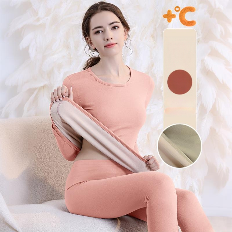 Set de lenjerie termică cu căptușeală din fleece, gros pentru toamnă și iarnă, tops și pantaloni termici pentru femei, țesătură periată pe ambele fețe