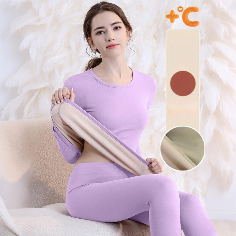 Set de lenjerie termică cu căptușeală din fleece, gros pentru toamnă și iarnă, tops și pantaloni termici pentru femei, țesătură periată pe ambele fețe