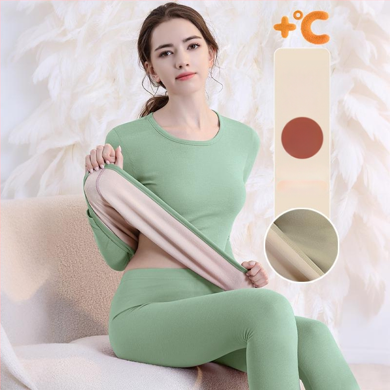 Set de lenjerie termică cu căptușeală din fleece, gros pentru toamnă și iarnă, tops și pantaloni termici pentru femei, țesătură periată pe ambele fețe