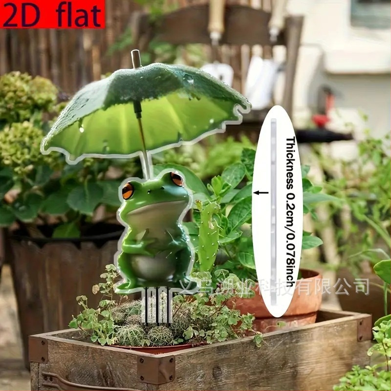 Figură decorativă 2D din acril, broscuță cu umbrelă, pentru grădină în aer liber