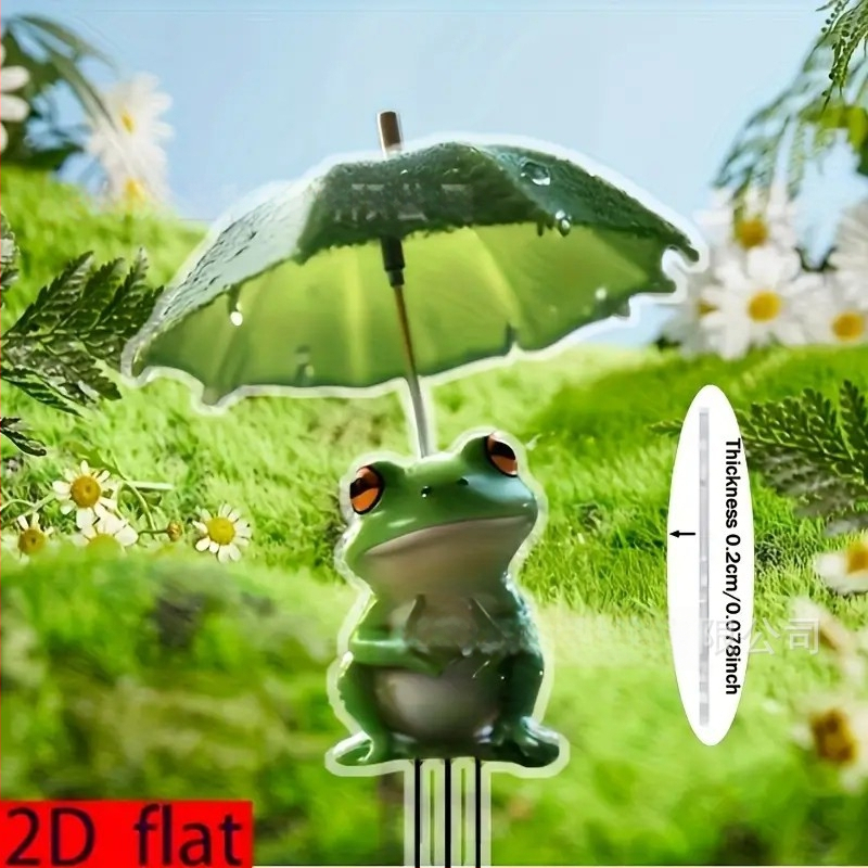 Figură decorativă 2D din acril, broscuță cu umbrelă, pentru grădină în aer liber