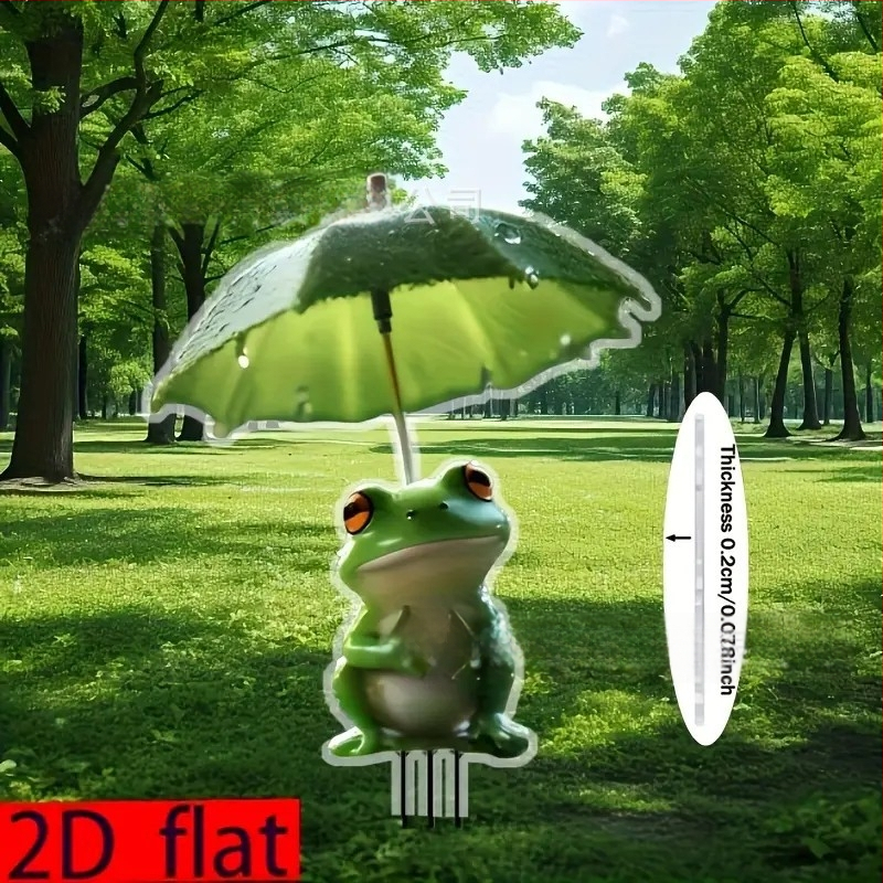 Figură decorativă 2D din acril, broscuță cu umbrelă, pentru grădină în aer liber