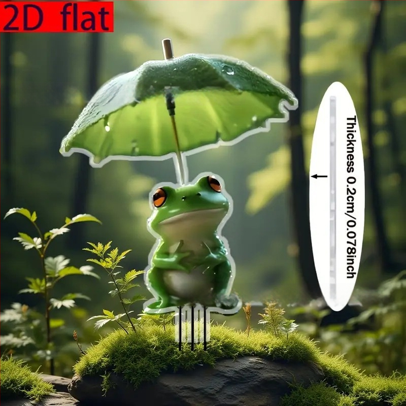 Figură decorativă 2D din acril, broscuță cu umbrelă, pentru grădină în aer liber