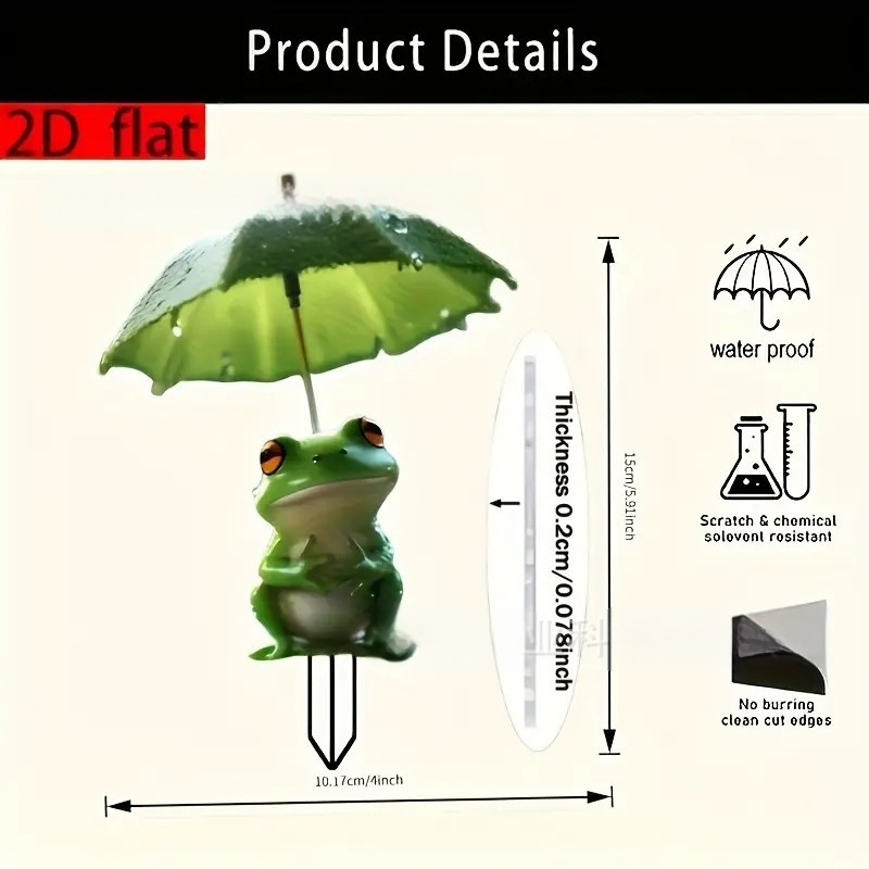 Figură decorativă 2D din acril, broscuță cu umbrelă, pentru grădină în aer liber
