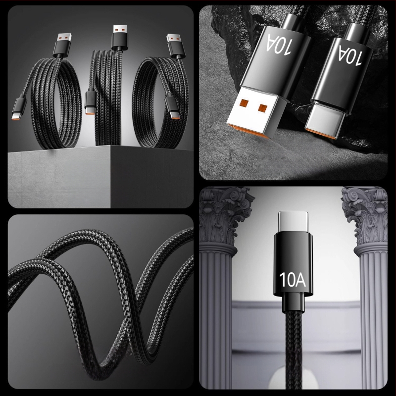 Cablu de date din nylon cu USB-C, încărcare rapidă, pentru Huawei, Honor, Xiaomi, OPPO, Vivo și iPad