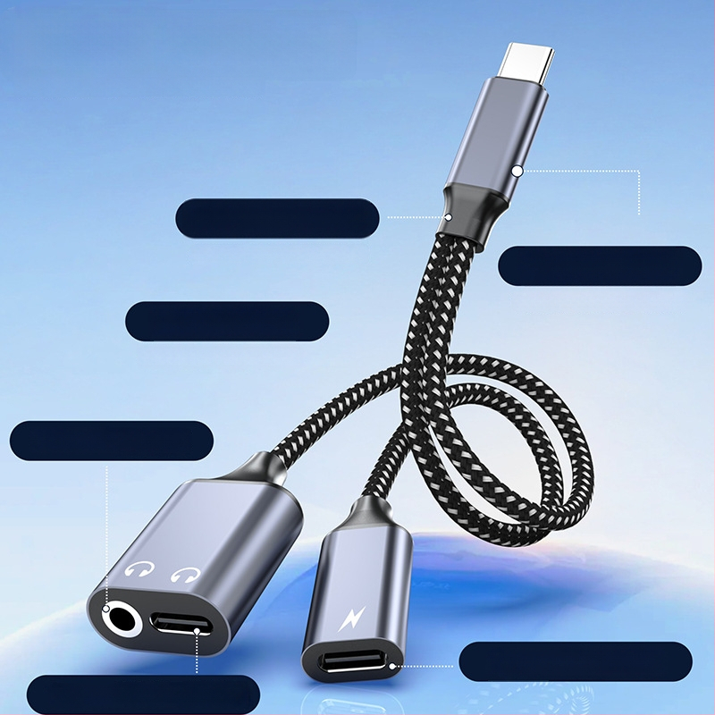 Adaptor audio Type-C la 3,5 mm cu port de încărcare, două funcții într-unul, pentru telefoane și tablete Android