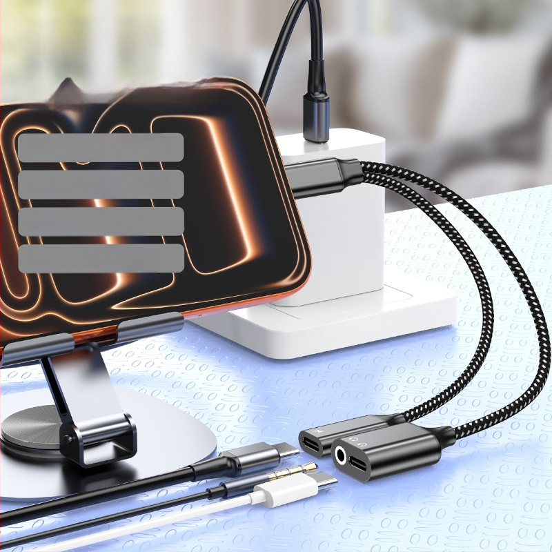 Adaptor audio Type-C la 3,5 mm cu port de încărcare, două funcții într-unul, pentru telefoane și tablete Android