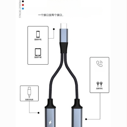 Adaptor Type-C către USB-C femelă duală, încărcare rapidă, DAC decoder, universal pentru telefoane și calculatoare