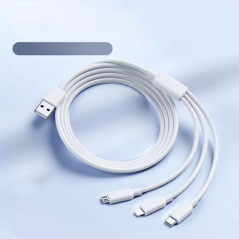 Cablu alb 3 în 1 de 6A pentru încărcare rapidă, cu conectori Mini USB, Micro USB și Type-C pentru Apple, Android, Huawei și Xiaomi.