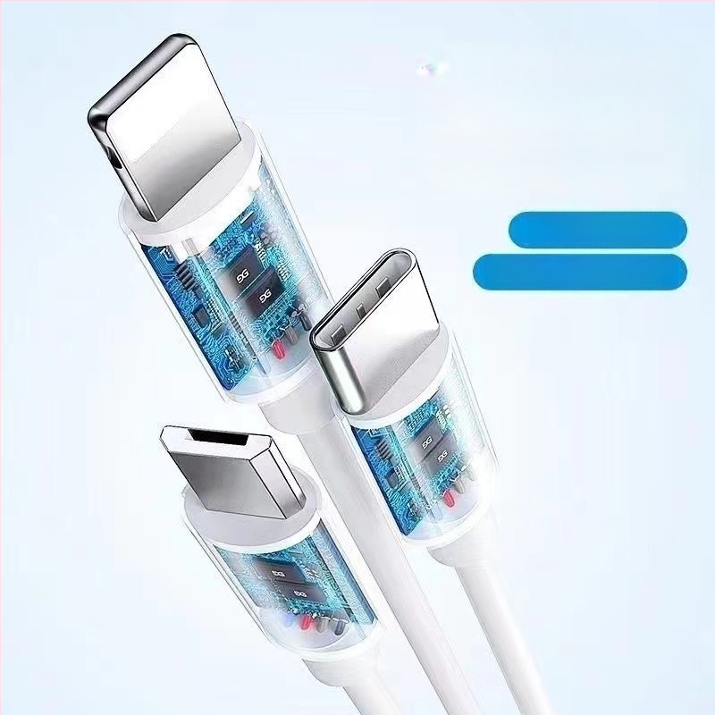 Cablu alb 3 în 1 de 6A pentru încărcare rapidă, cu conectori Mini USB, Micro USB și Type-C pentru Apple, Android, Huawei și Xiaomi.