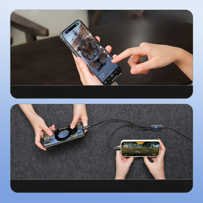 Cablu de date cu LED de respirație, unu la doi, 2 în 1, USB Type-C 6A, compatibil cu Huawei și iPhone 17