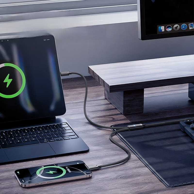 Cablu de date cu LED de respirație, unu la doi, 2 în 1, USB Type-C 6A, compatibil cu Huawei și iPhone 17