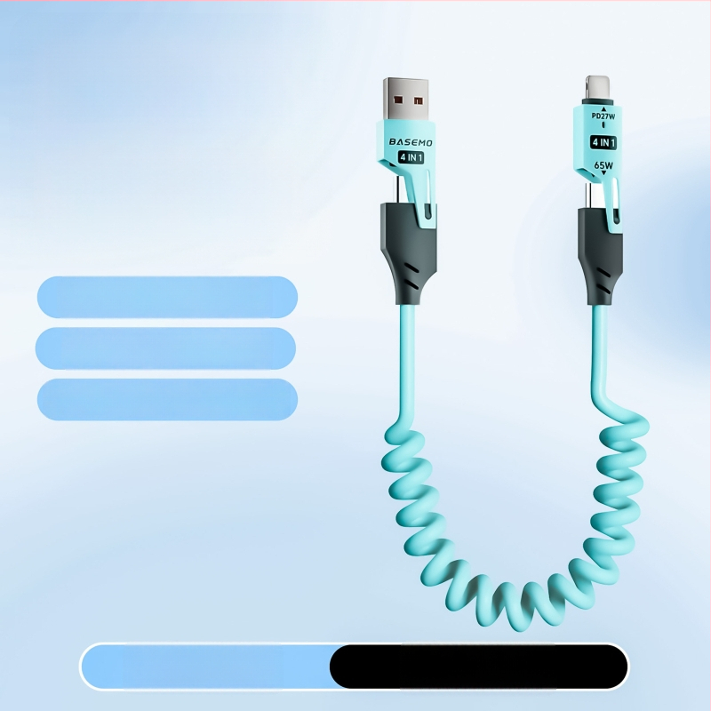 65W cablu auto de încărcare retractabil, cu două ieșiri – Lightning și USB-C, 1,5 m, încărcare rapidă