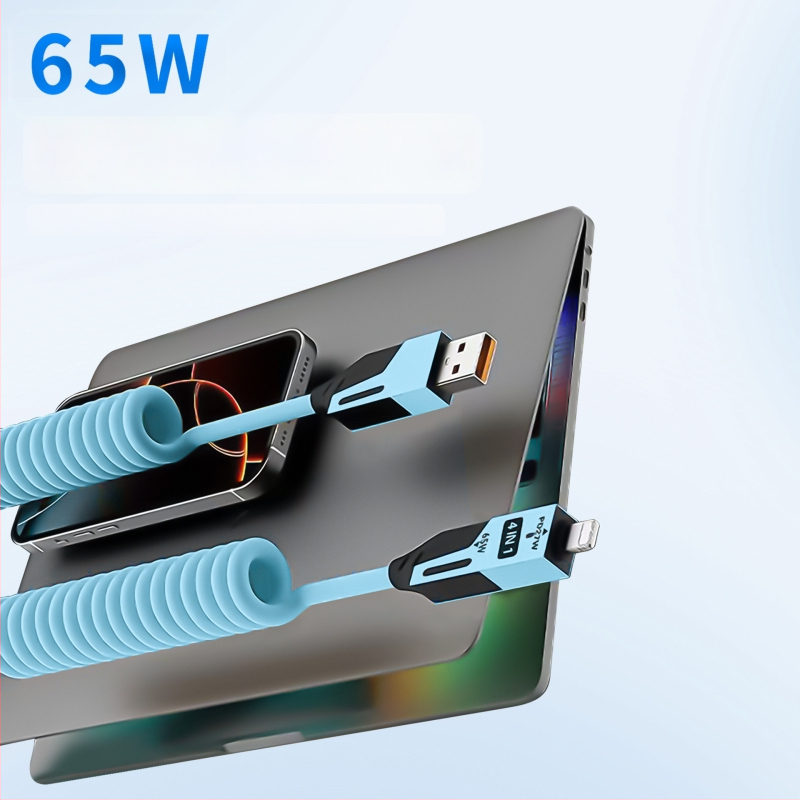 65W cablu auto de încărcare retractabil, cu două ieșiri – Lightning și USB-C, 1,5 m, încărcare rapidă