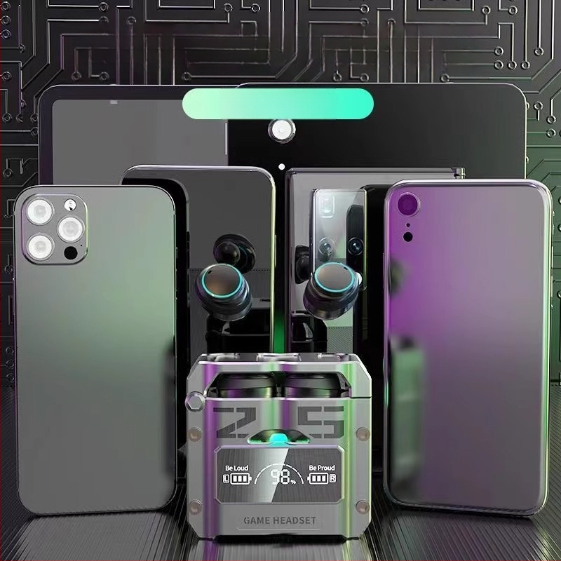 Căști Bluetooth M25 cu control tactil wireless, stil mecanic-metal, consum redus de energie, pentru esports, afișaj digital