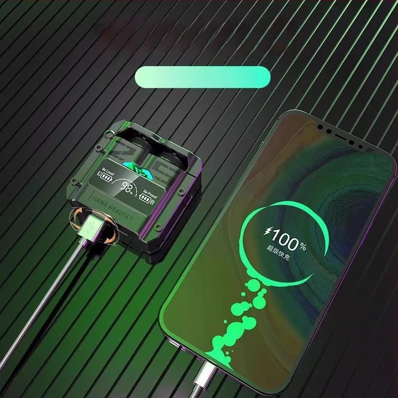Căști Bluetooth M25 cu control tactil wireless, stil mecanic-metal, consum redus de energie, pentru esports, afișaj digital