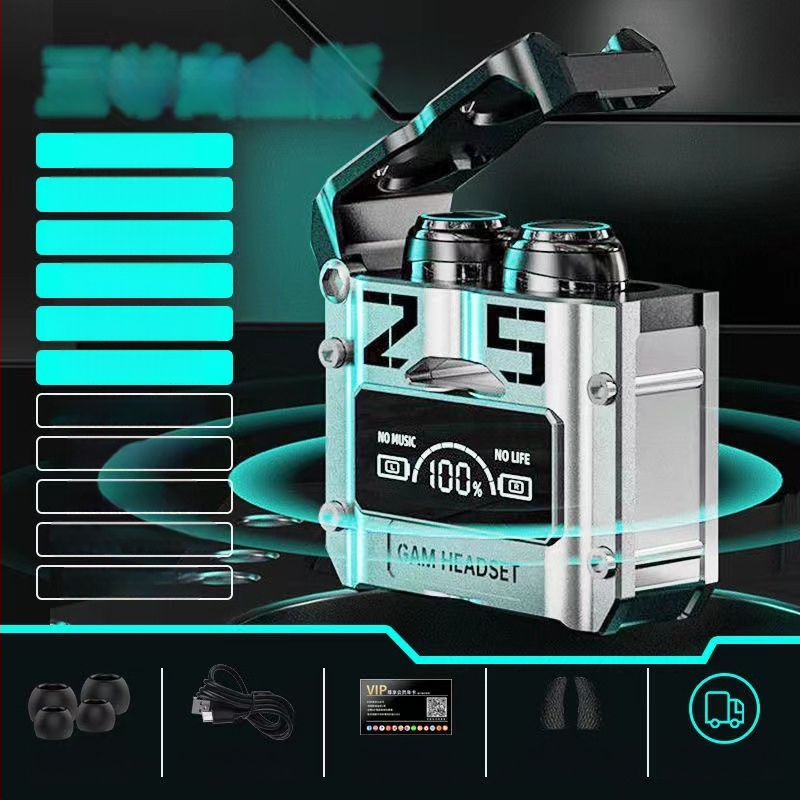 Căști Bluetooth M25 cu control tactil wireless, stil mecanic-metal, consum redus de energie, pentru esports, afișaj digital