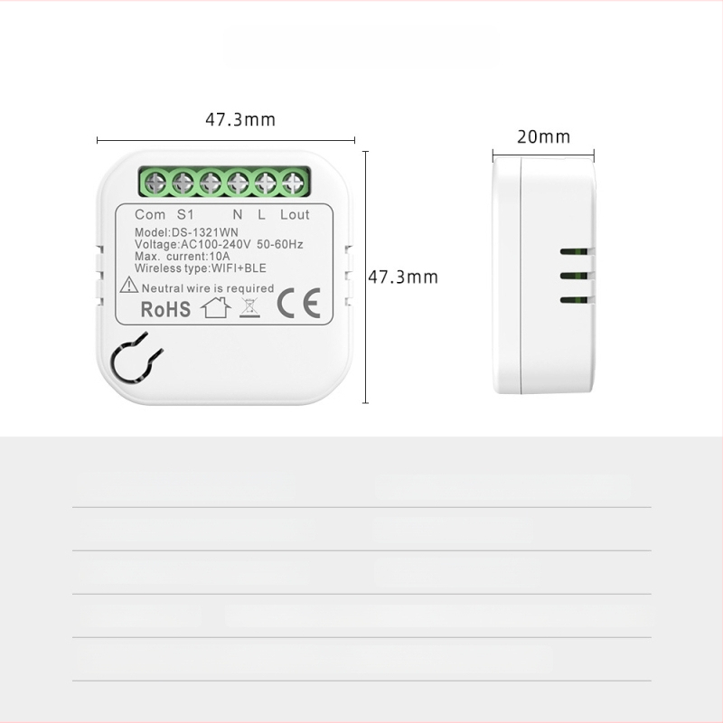 Graffiti Wi‑Fi Comutator Inteligent Dual‑Control, Ascuns, Control de la distanță prin telefon, Întrerupător Mini