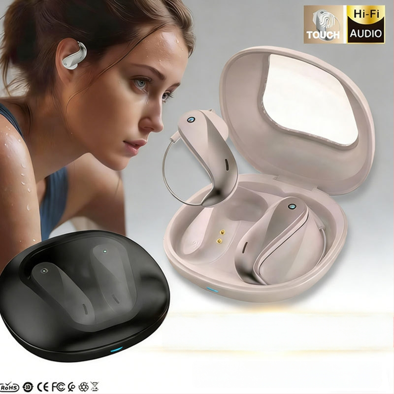Căști Bluetooth TWS fără fir, cu anulare zgomot, design sport cu clips pentru urechi, pentru gaming