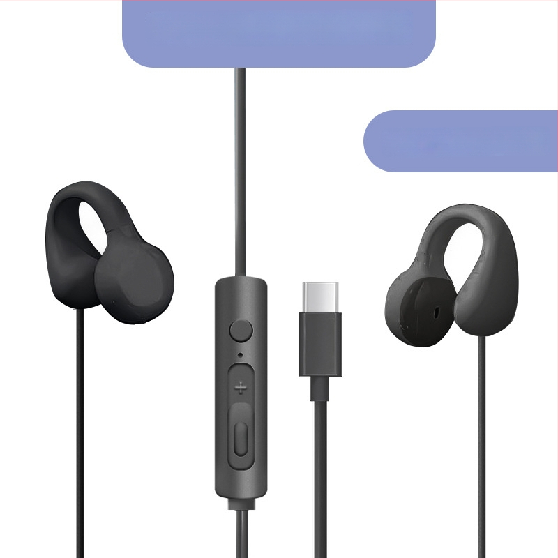 Căști cu fir clip-on, USB-C / 3,5 mm, sunet de înaltă calitate, durabile, design non-in-ear, universale pentru telefoane și calculatoare, cablu prelungit